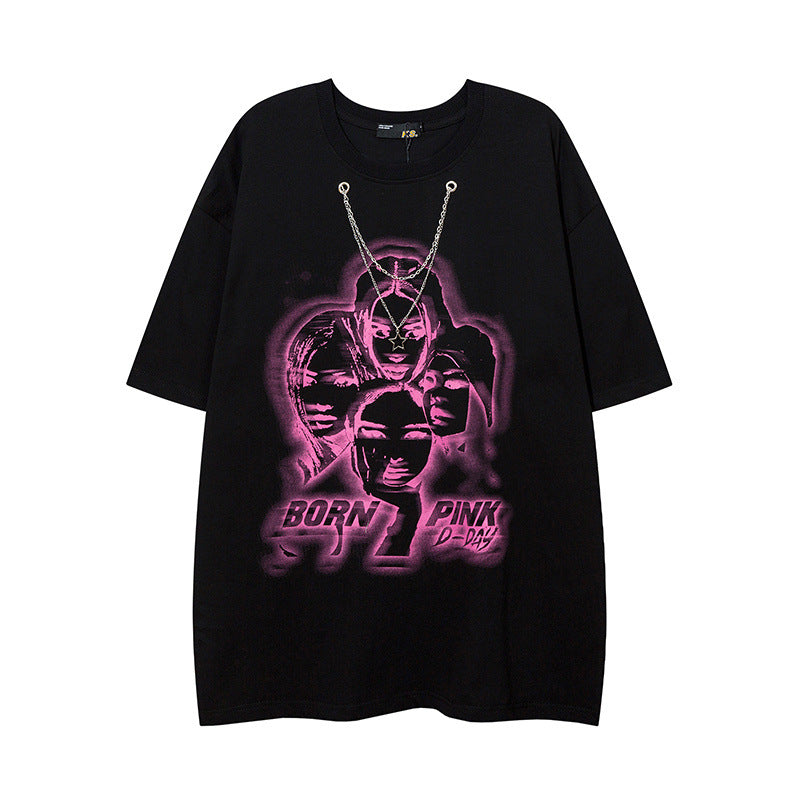 Men T Shirt National Fashion Graffiti Printing Short Sleeve Men's and Women's Loose T-shirt