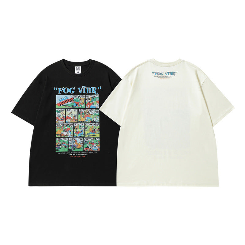 Men T Shirt Vintage College Style Sweet Cool Printed Couple Short Sleeve T-shirt Men and Women