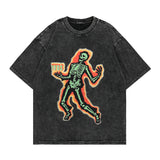 Men T Shirt Vintage Washed and Worn Butterfly Print Short Sleeve Men and Women Loose