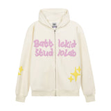 Men Fleece Lined Hoodie English Letter Hooded Sweater Men's Loose Hooded Cardigan Autumn and Winter