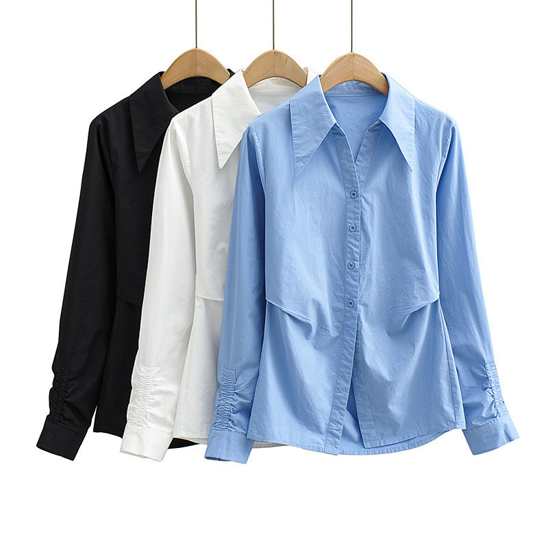 Women's T-Shirt Long-Sleeved Shirt Women's Autumn Pleated Elegant Versatile Top