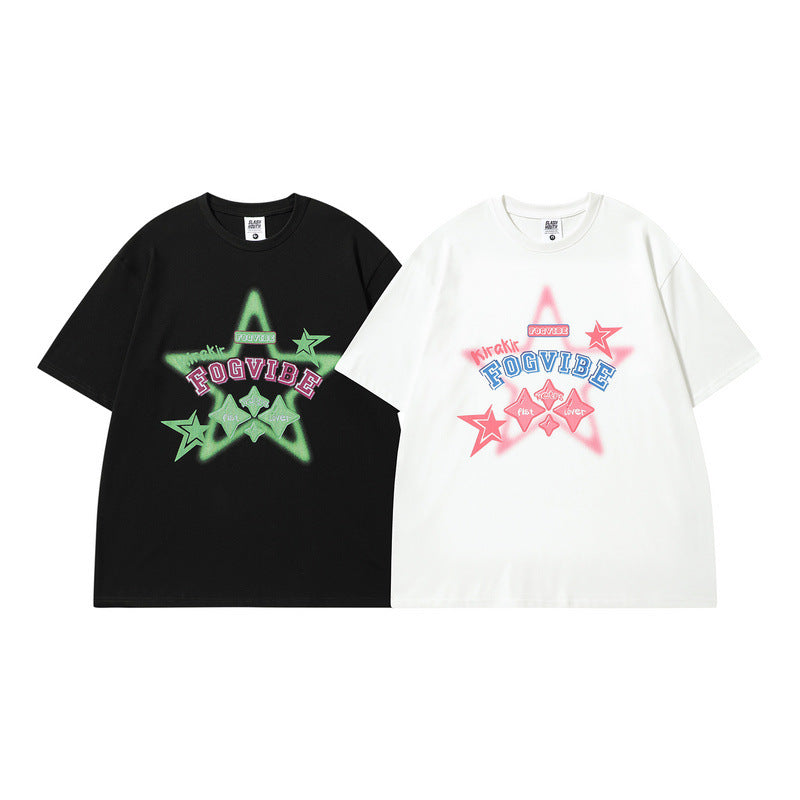 Men T Shirt Five-Pointed Star Printed Short-Sleeved T-shirt Men and Women Ins Style Couple