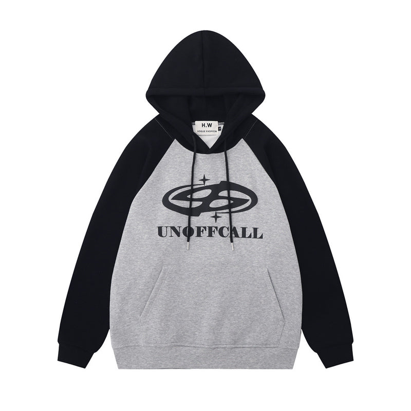 Men Hoodie Loose Retro Pullover Contrast Color Stitching Sleeves Sports Hoodie