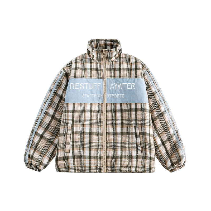 Unisex Jacket Winter Striped Stitching Cotton Jacket
