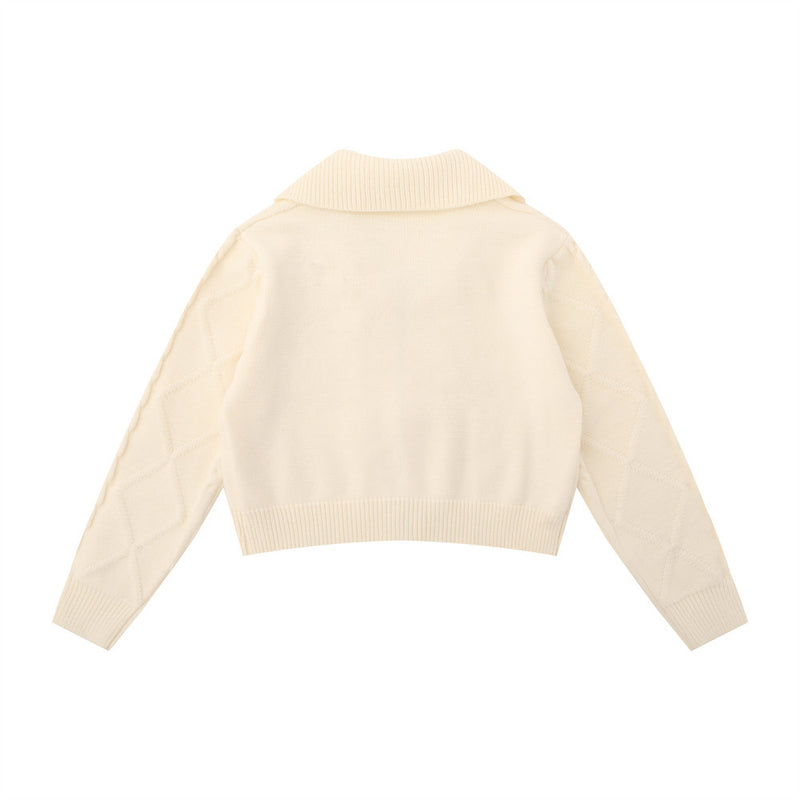 Women Sweater Knitted Cardigan Women Casual Polo Collar Long Sleeve Sweater