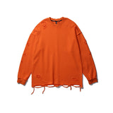 Men Hoodie Vibe Style Solid Color Simple Ripped Sweater Long Sleeve Loose round Neck Pullover Bottoming Shirt