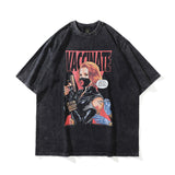 Men T Shirt Washed Distressed Printed Short Sleeve Men and Women Couple
