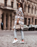 Plaid Trench Coat Winter Coat Women's Long Sleeve Checked Woolen Coat Casual