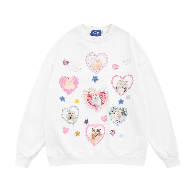 Men Hoodie Printed Crew Neck Sweatshirt Boys Spring and Autumn Long Sleeve Casual Loose