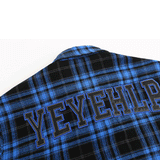Men's Long Sleeve T Shirt Plaid Embroidered Letter Shirt Men's Ins Loose Casual