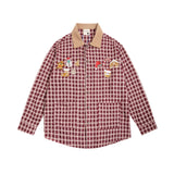 Men Long Sleeved T Shirt Retro Plaid Long Sleeve Shirt Men's Embroidery Loose Shirt Coat Spring and Autumn