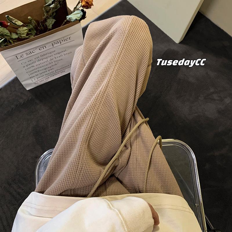 Men Sweatpants Men's Waffle Design Casual Pants Straight Loose