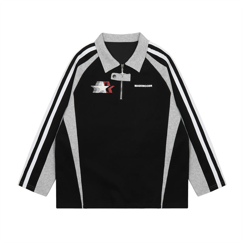 Men Hoodie Lapel Sports Sweater Men's Spring and Autumn Long Sleeve Loose Polo Shirt Pullover Top