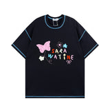 Men's T Shirt Letter Embroidered Printed Short-Sleeved T-shirt Men's and Women's Hee Loose