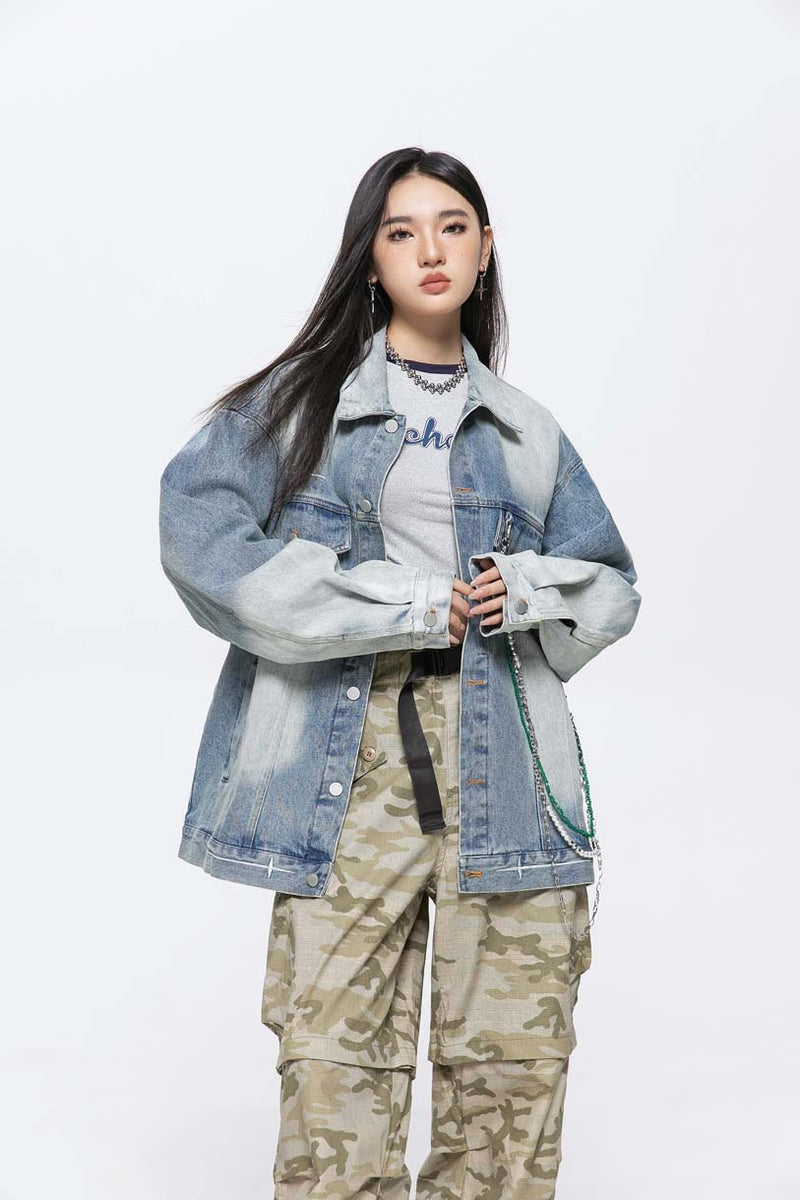 Unisex Jacket Autumn Gradient Pocket Denim Jacket Women's Clothing
