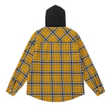 Men Long Sleeved T Shirt Colorblock Hood Plaid Long Sleeve Shirt Men Spring and Autumn Loose Jacket Coat