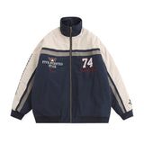 Men Cotton Mixed Jacket Coat Stitching Contrast Color Cotton Coat Jacket Men Winter Cotton Padded Warm Loose Letter Embroidery