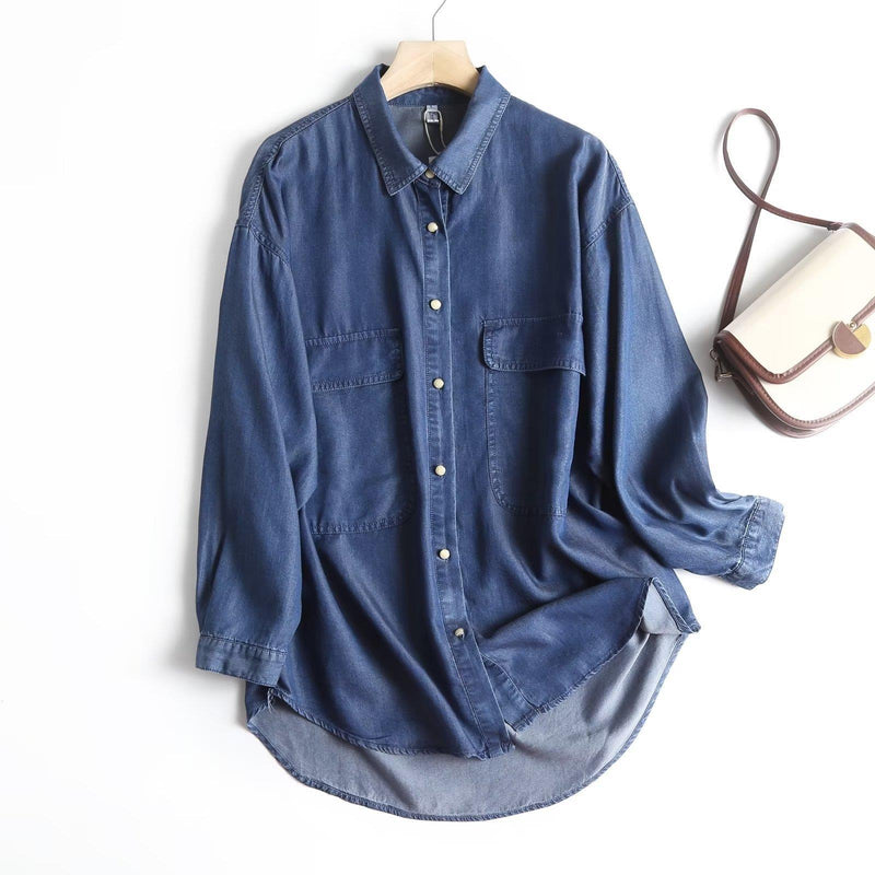 Women T-shirt Autumn Leisure Denim Shirt Top