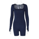 Women Jumpsuit Spring Sexy U Collar Zipper Slim Fit Long Sleeve Jumpsuit
