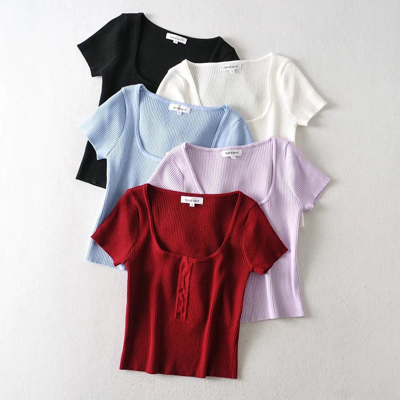 Women T-Shirt Short Knitwear Short Sleeve Women's Summer T-shirt