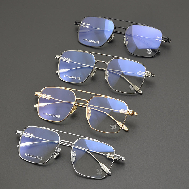 CHH Chrome Hearts Glasses Pure Titanium Ultra Light Wide Large Face Double Beam Myopia Glasses Frame