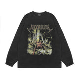 Men Long Sleeve Shirt Vintage Retro Dark Printed Washed Bottoming Long Sleeve T-shirt Men and Women