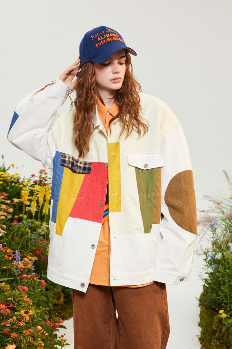 Unisex Jacket Autumn Color Contrast Patchwork Coat
