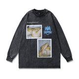 Men Long Sleeve Shirt Vintage Distressed Washed Printed Long Sleeve T-shirt Bottoming Shirt for Men and Women