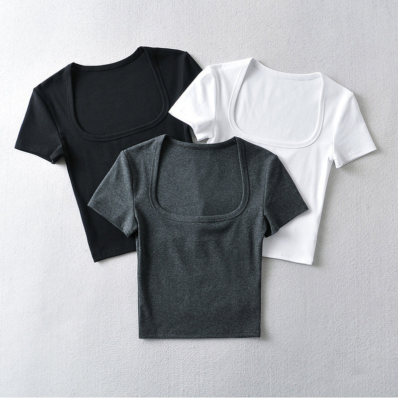 Women T-Shirt Bottoming Shirt Autumn Cropped T-shirt Short Sleeve