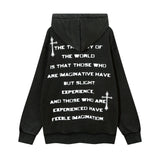 Men Fleece Lined Hoodie Winter Hooded Jacket Men's High Street Letter Printing Distressed Sweater