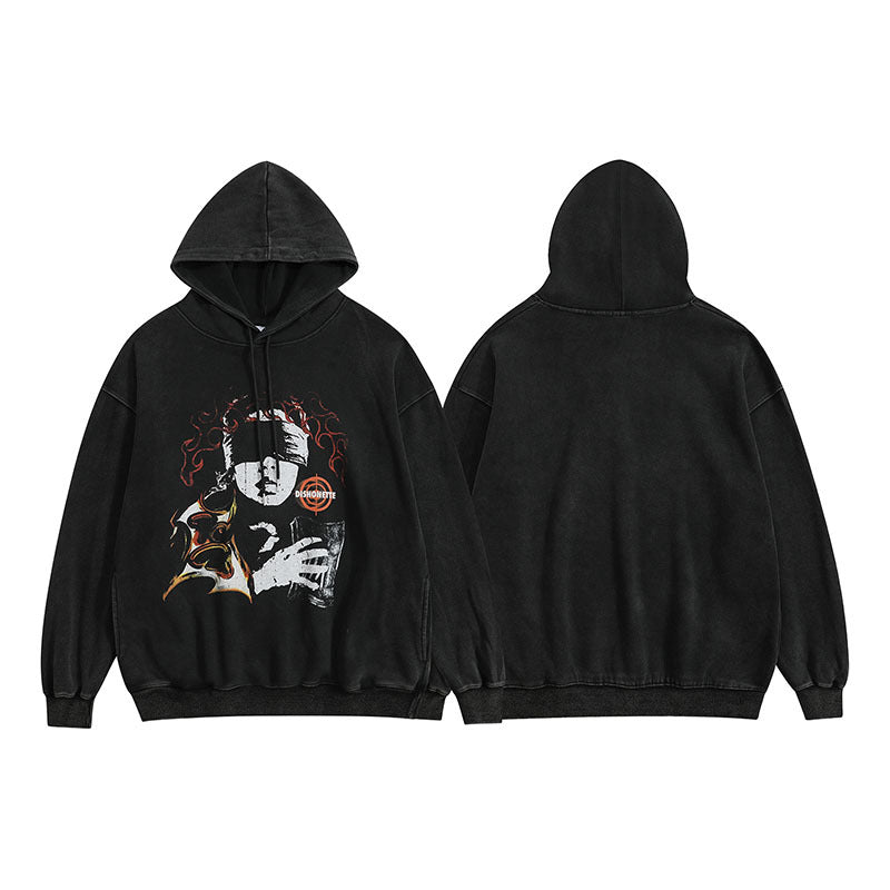 Unisex Vintage Hoodie Vintage Print Wash Hoodie