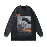 Men Long Sleeve Shirt Hip Hop Retro Star Portrait Printing Long Sleeve T-shirt Washed and Worn