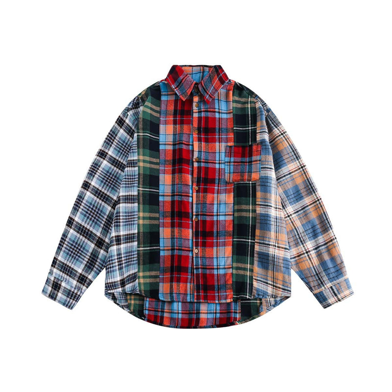 Unisex Jacket Autumn New Colorblock Check Shirt Color