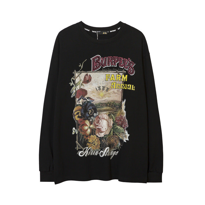 Men Long Sleeve Shirt Floral Print Long Sleeve T-shirt Men Loose Casual Top