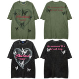 Men T Shirt Hip Hop Vintage Print Short Sleeves T-shirt Men's Wash T-shirt
