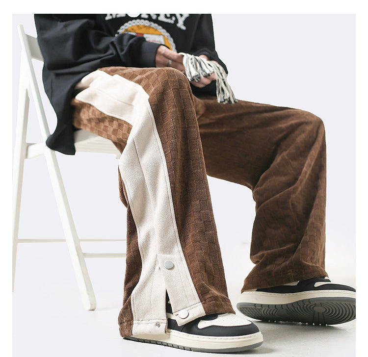 Men Sweatpants Men's Spring Sports Pants Stitching Wide-Leg Straight Pants