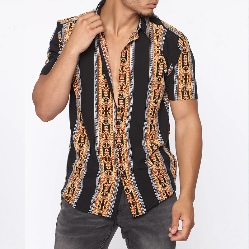 Men Shirt Summer Men's Casual Shirt Printed Short Sleeve