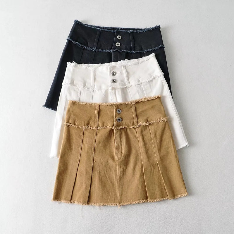 Women Skirt Raw Edge Denim Skirt Women's Retro