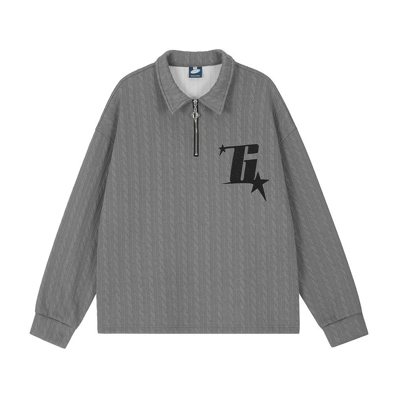 Men Hoodie Letter Embroidered Sweater Men's Casual Half Zipper Cardigan Lapel Pullover Top