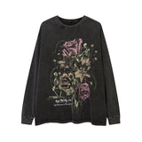 Men Long Sleeve Shirt Dark Graffiti Design Bottoming T-shirt Distressed Loose Long Sleeve Men and Women