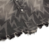 Men Denim Jacket Lightning Printed Jacket Coat Washed Distressed Denim Jacket