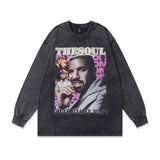 Men Long Sleeve Shirt Printed Distressed Long Sleeve T-shirt Men and Women Retro