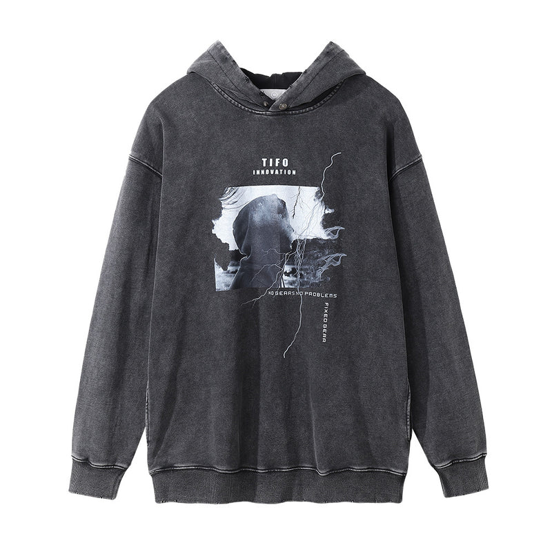 Men Hoodie Washed and Worn Hooded Sweater Men Loose Casual Long Sleeves