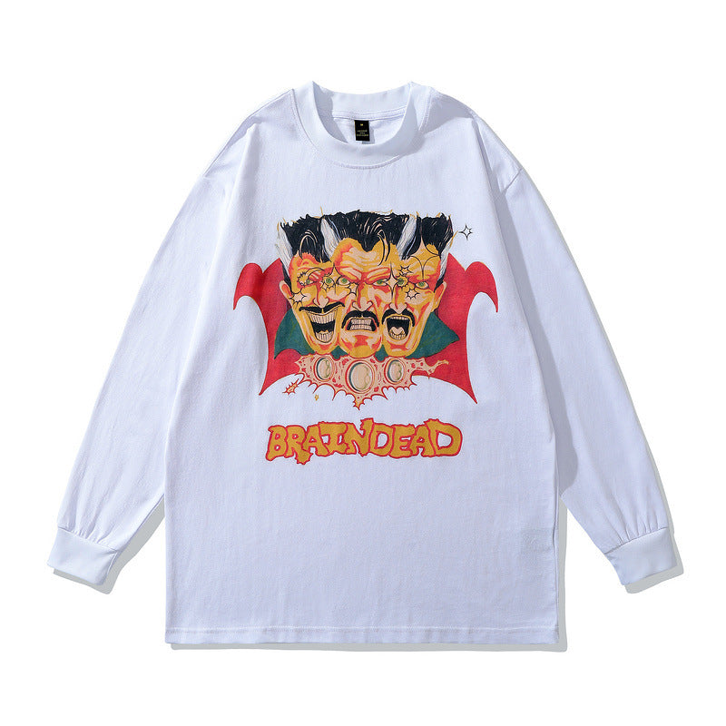 Men Long Sleeve Shirt Retro Design Avatar Print Long Sleeve Hip Hop T-shirt
