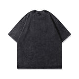 Men T Shirt Black Washed Distressed T-shirt Loose Vintage Men and Women