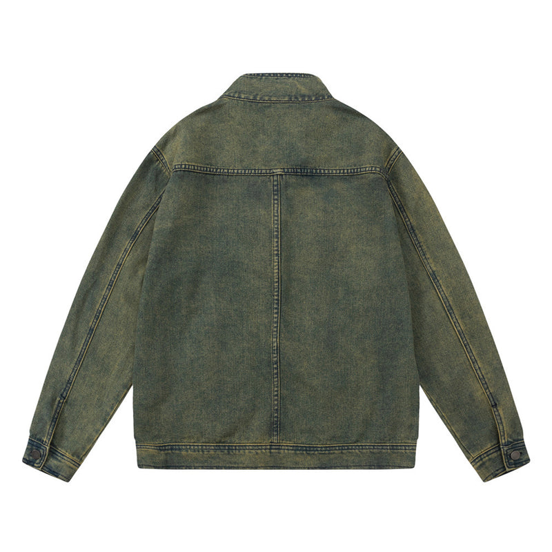 Men Denim Jacket Denim Jacket Men's Pu Shuai Washed Old Dyed Jacket