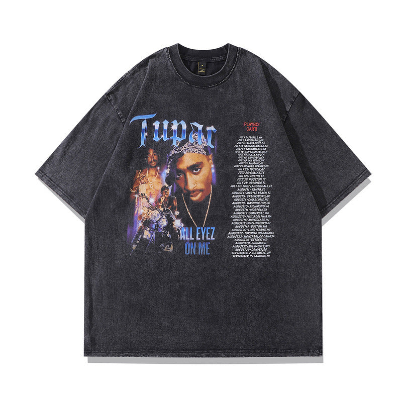 Men's T Shirt Printed Worn Looking Washed-out Short-Sleeved T-shirt Men's and Women's Vintage Loose
