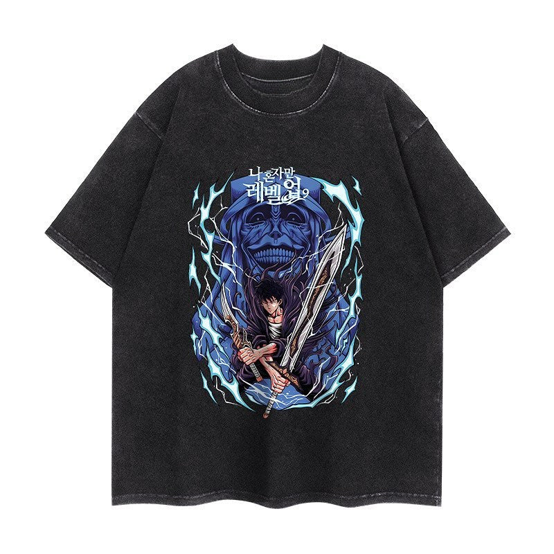 2024Solo Leveling Anime T Shirt Men Harajuku Printed Pattern