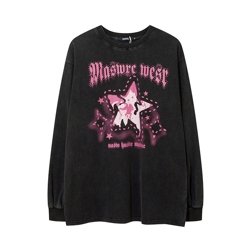 Men Long Sleeve Shirt Retro Fashion Brand Long Sleeve T-shirt Men and Women Hip Hop Loose
