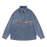 Men Long Sleeved T Shirt Embroidered Denim Shirt All-Matching Loose Casual Spring and Autumn Long Sleeve Shirt Coat